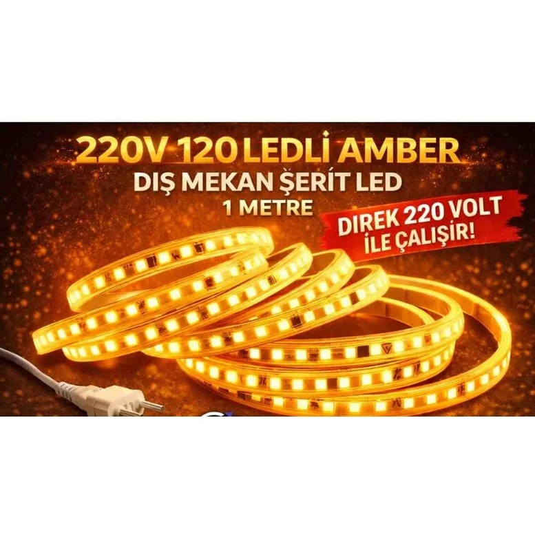 Noas 10 Çip 220V Dış Mekan Şerit LED Amber Kendinden Yapışkanlı